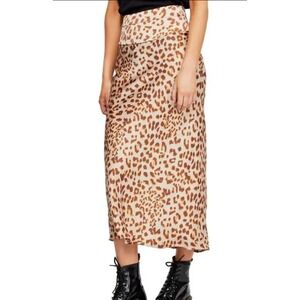 Free People Normani Bias Cut Midi Skirt Leopard Print‎ Slip Dress Party Size 0